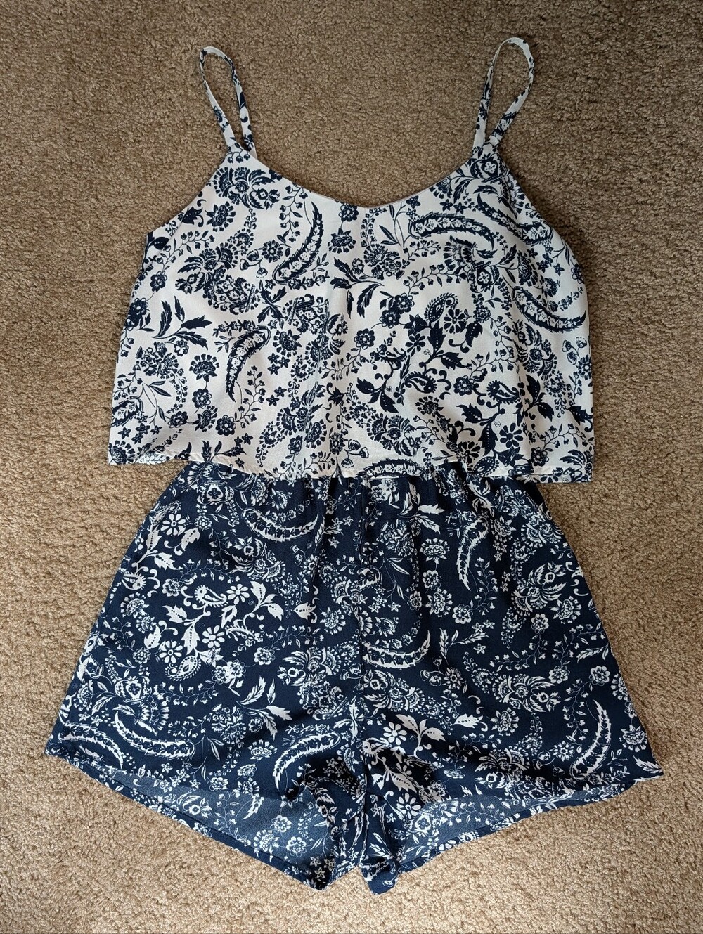 Charlotte Russe Navy and White Floral Paisley Romper